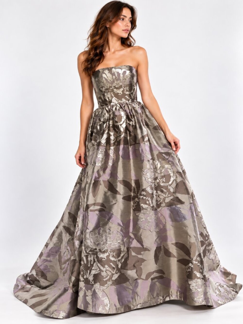 106- NWOT Oscar de la Renta Metallic Floral Strapless Evening Gown Size 8